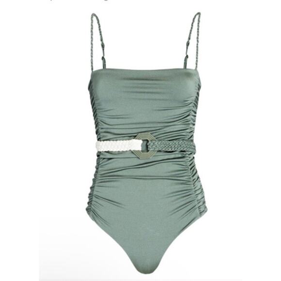 JOHANNA ORTIZ Luster Of Pearls One-piece Swimsuit Green Belted Large NWT $495 - Picture 1 of 15